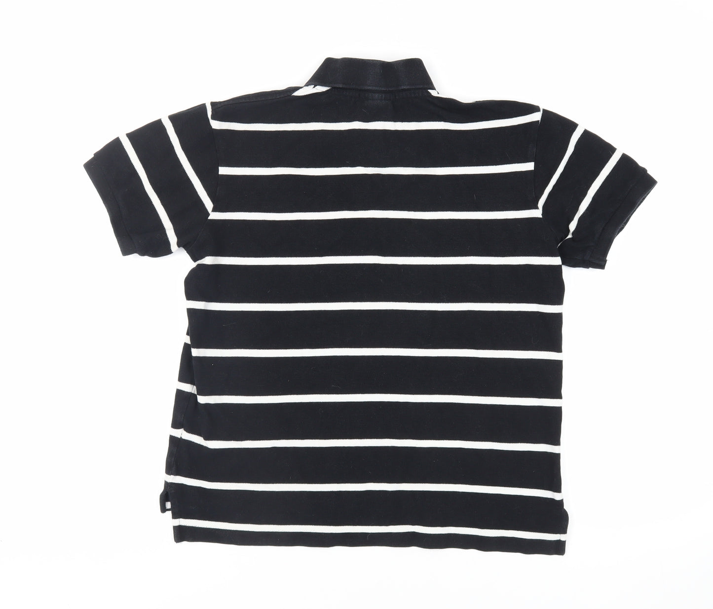 Polo Ralph Lauren Womens Black Striped Cotton Basic Polo Size M Collared - Logo