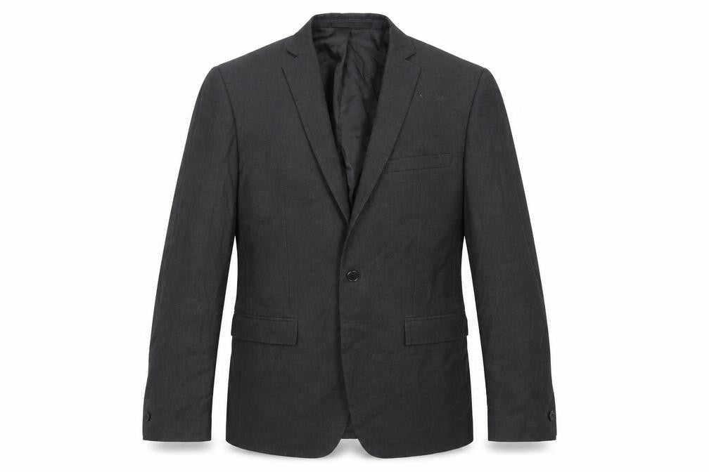 Front view of Moss London men’s grey polyester jacket suit jacket, size 38, regular