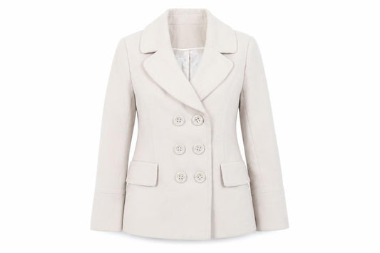 Front view of Debenhams women’s beige jacket, size UK 16, button