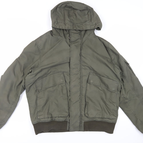 H&M Mens Green Jacket Size XL Zip - Hooded