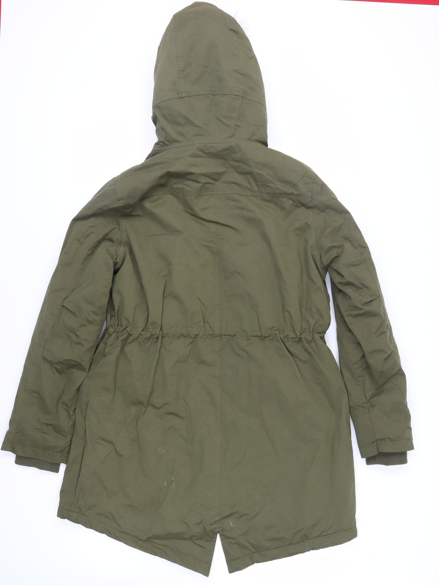 Fat Face Womens Green Jacket Size 14 Zip - Faux Fur Trim