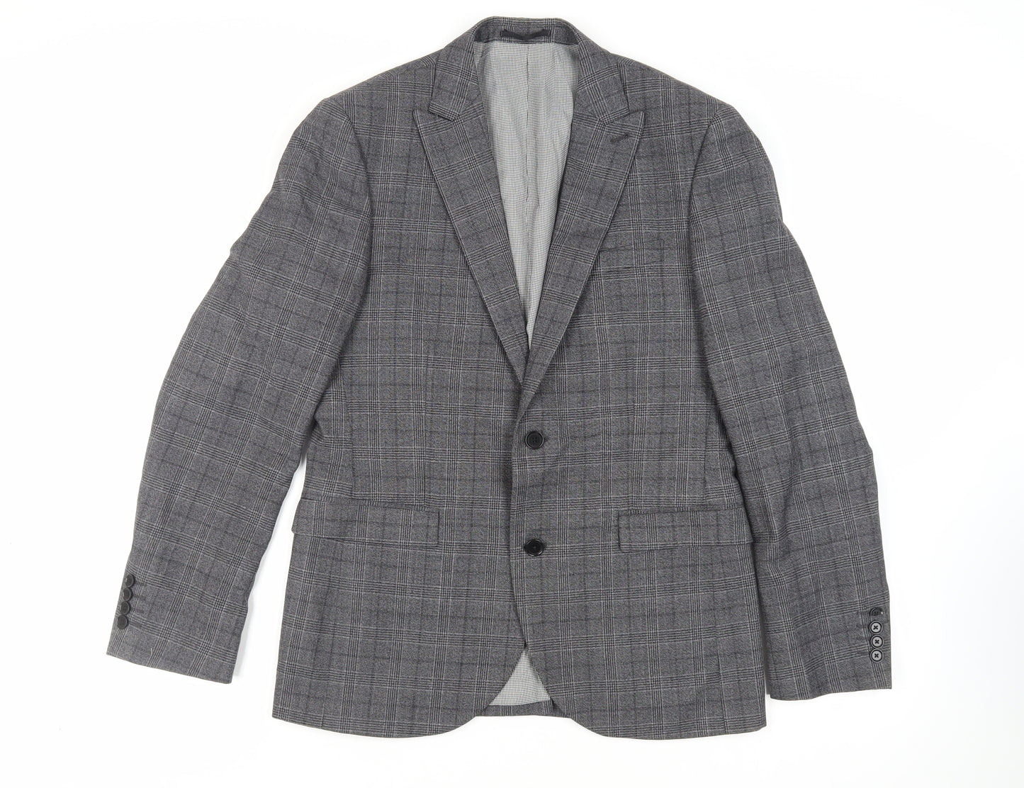 NEXT Mens Grey Plaid Wool Jacket Suit Jacket Size 40 Regular