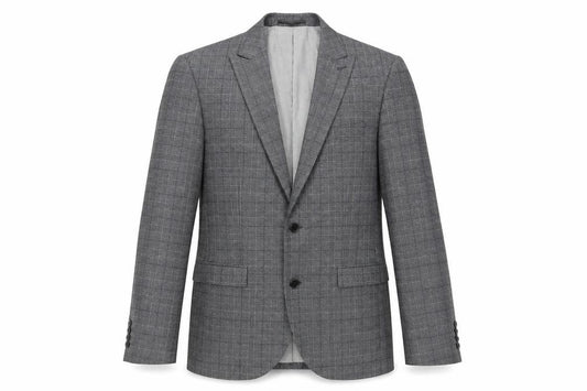 Front view of Next men’s grey plaid wool jacket suit jacket, size 40, regular