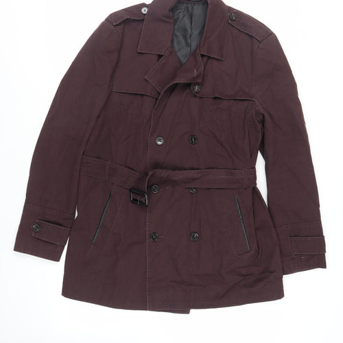 River Island Mens Purple Pea Coat Coat Size L Button - Belted
