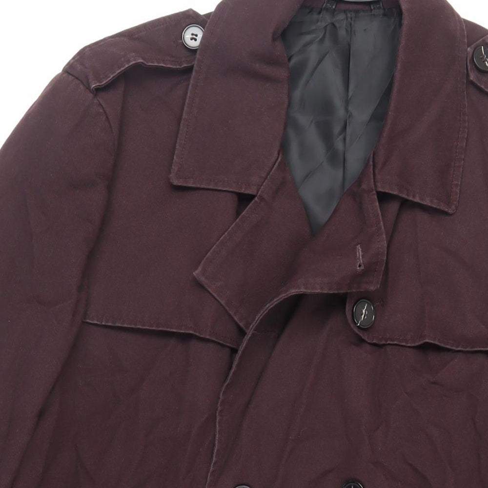 River Island Mens Purple Pea Coat Coat Size L Button - Belted