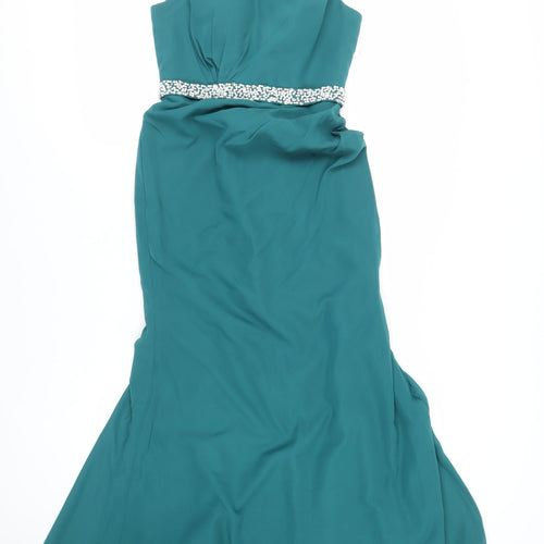 Stacees Womens Green Polyester Ball Gown Size 8 Boat Neck Zip - Beaded