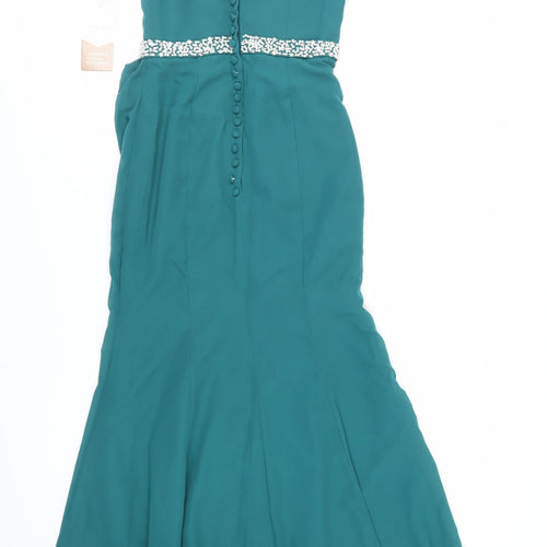 Stacees Womens Green Polyester Ball Gown Size 8 Boat Neck Zip - Beaded