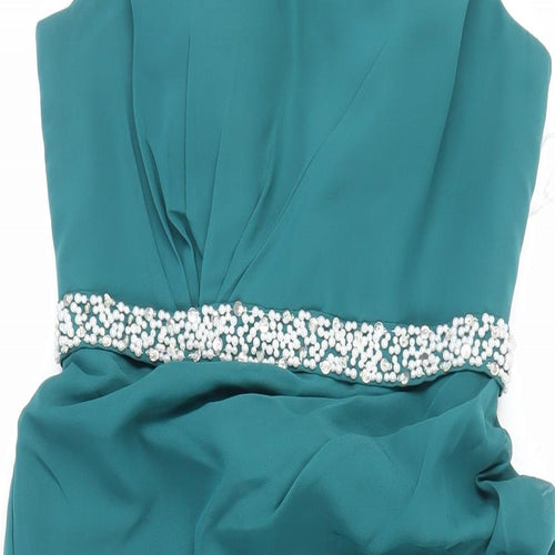 Stacees Womens Green Polyester Ball Gown Size 8 Boat Neck Zip - Beaded