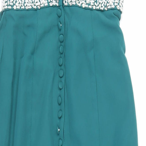 Stacees Womens Green Polyester Ball Gown Size 8 Boat Neck Zip - Beaded