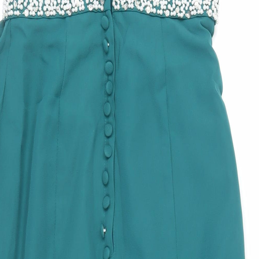 Stacees Womens Green Polyester Ball Gown Size 8 Boat Neck Zip - Beaded