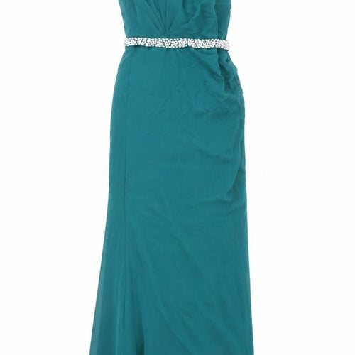 Stacees Womens Green Polyester Ball Gown Size 12 Boat Neck Zip - Beaded