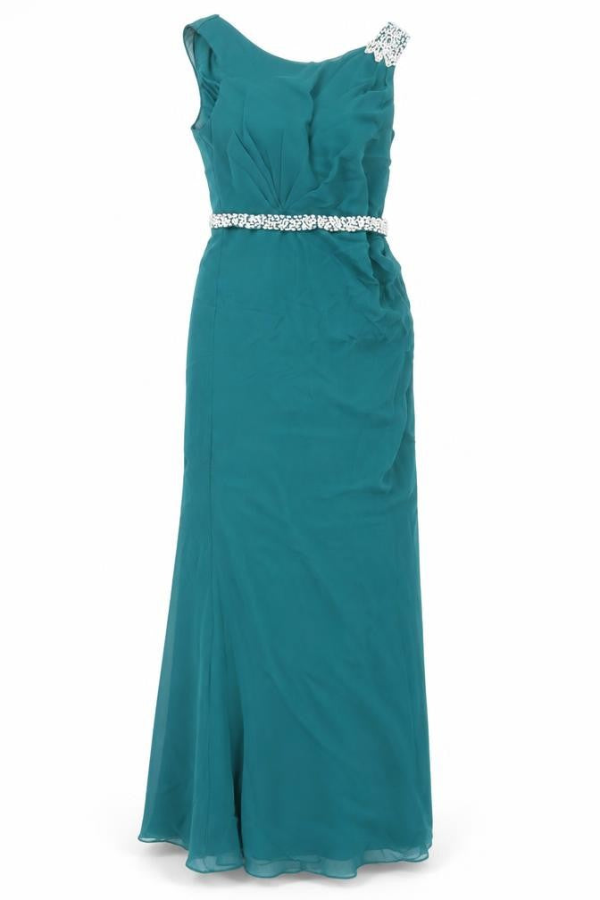 Stacees Womens Green Polyester Ball Gown Size 12 Boat Neck Zip - Beaded