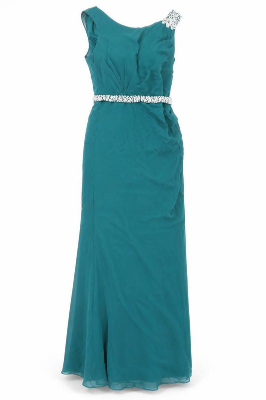 Stacees Womens Green Polyester Ball Gown Size 12 Boat Neck Zip - Beaded