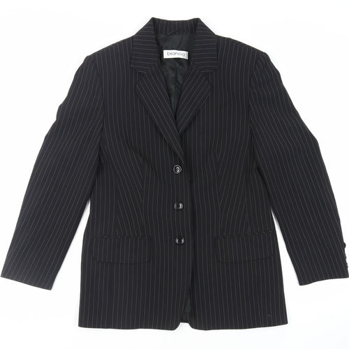 Bianca Womens Black Striped Jacket Blazer Size 14 Buckle