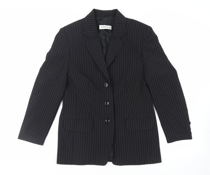 Bianca Womens Black Striped Jacket Blazer Size 14 Buckle