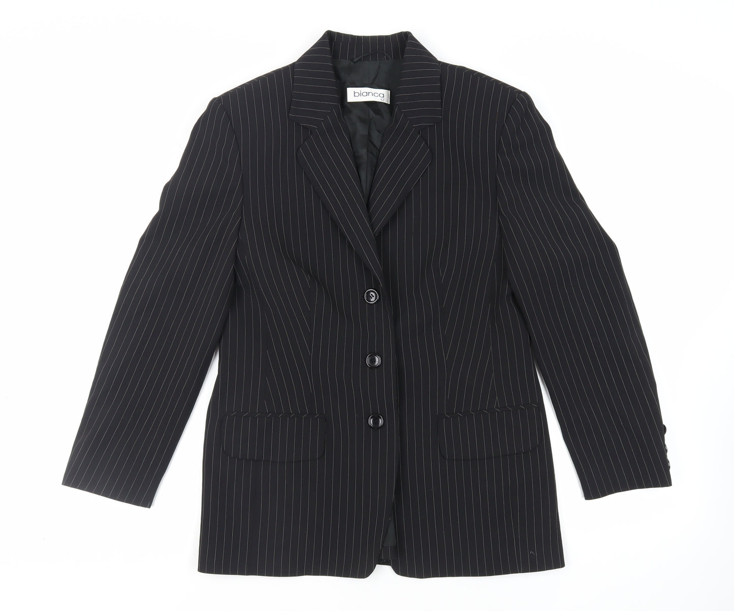 Bianca Womens Black Striped Jacket Blazer Size 14 Buckle