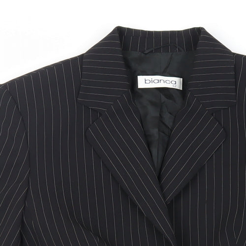 Bianca Womens Black Striped Jacket Blazer Size 14 Buckle