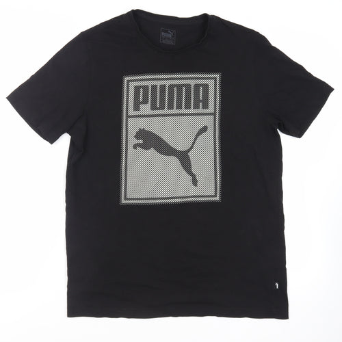 PUMA Mens Black Cotton T-Shirt Size L Crew Neck - Logo