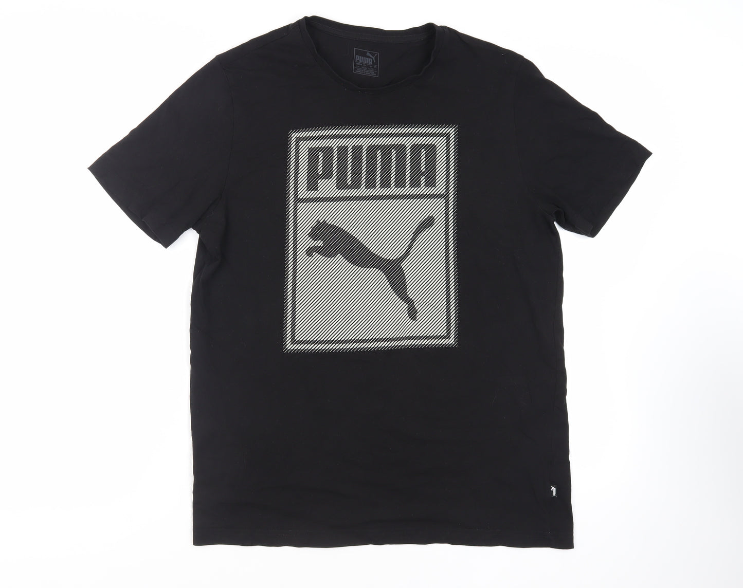 PUMA Mens Black Cotton T-Shirt Size L Crew Neck - Logo
