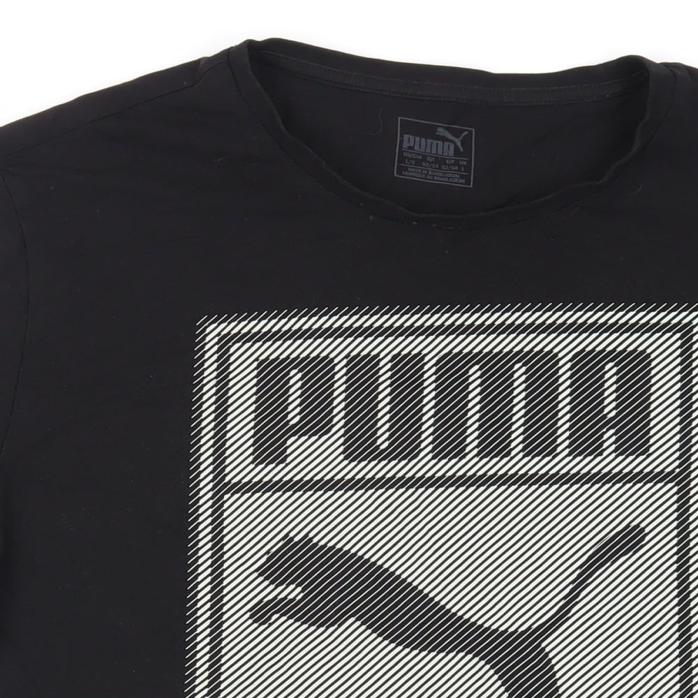PUMA Mens Black Cotton T-Shirt Size L Crew Neck - Logo