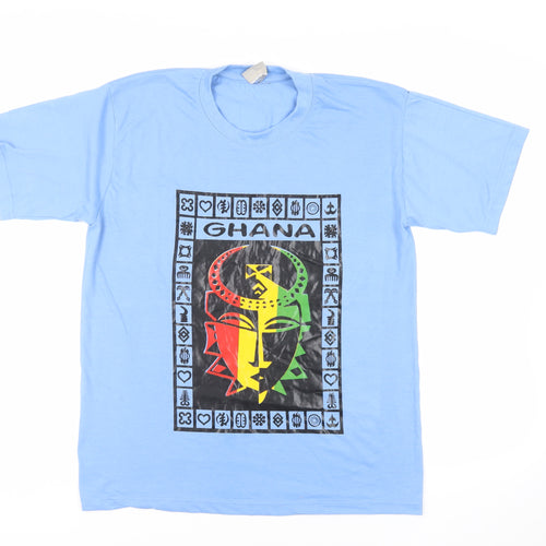 Kamiza Mens Blue Cotton T-Shirt Size M Crew Neck - Ghana