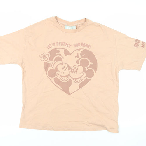 Disney Womens Pink Cotton Basic T-Shirt Size M Crew Neck - Mickey and Minnie Mouse