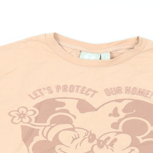 Disney Womens Pink Cotton Basic T-Shirt Size M Crew Neck - Mickey and Minnie Mouse