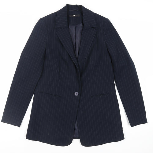 Very Womens Blue Striped Jacket Blazer Size 8 Button