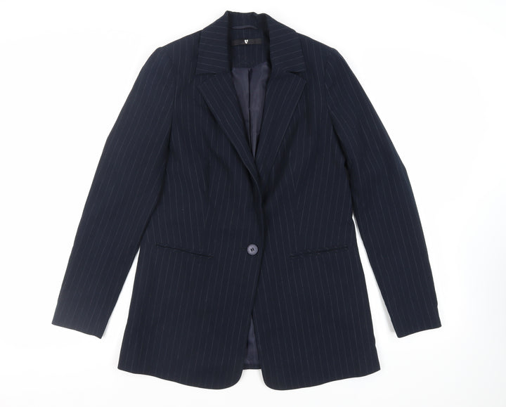 Very Womens Blue Striped Jacket Blazer Size 8 Button