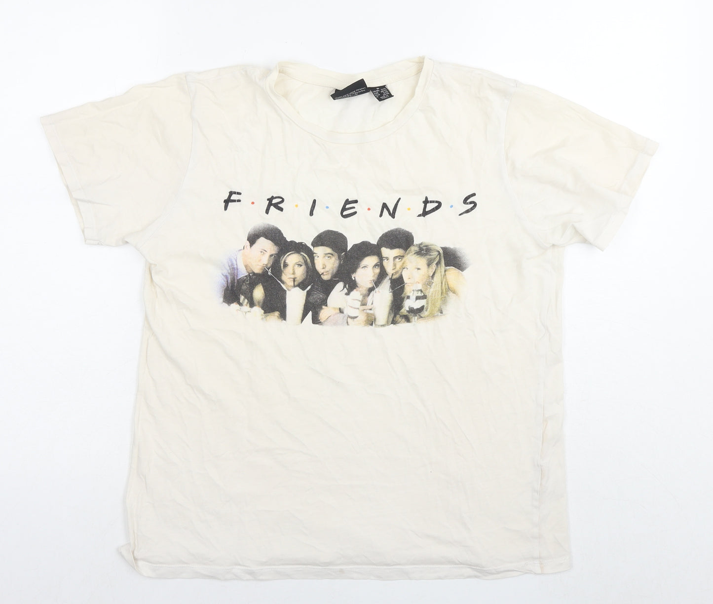 Friends Womens White Polyester Basic T-Shirt Size 12 Round Neck - Size 12-14