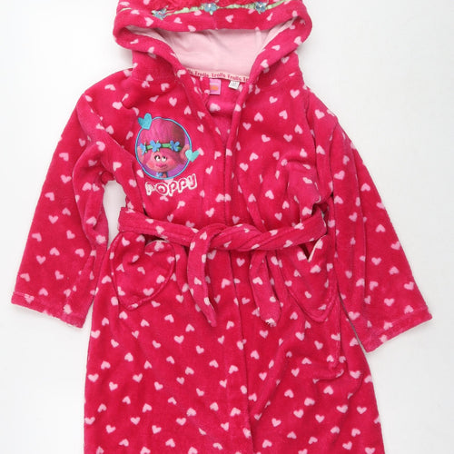 Trolls Girls Pink Geometric Polyester Kimono Gown Size 5-6 Years Tie