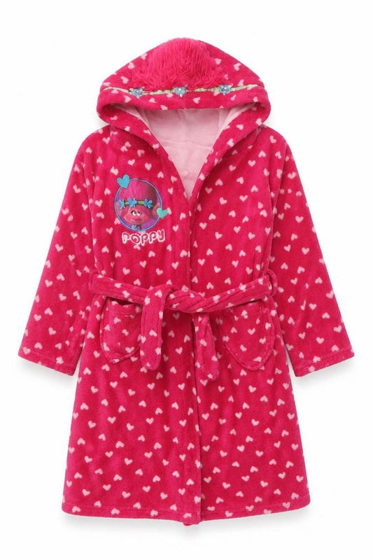 Trolls Girls Pink Geometric Polyester Kimono Gown Size 5-6 Years Tie