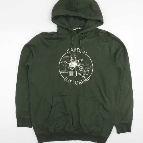 Cotton Traders Mens Green Cotton Pullover Hoodie Size M - Garden explorer