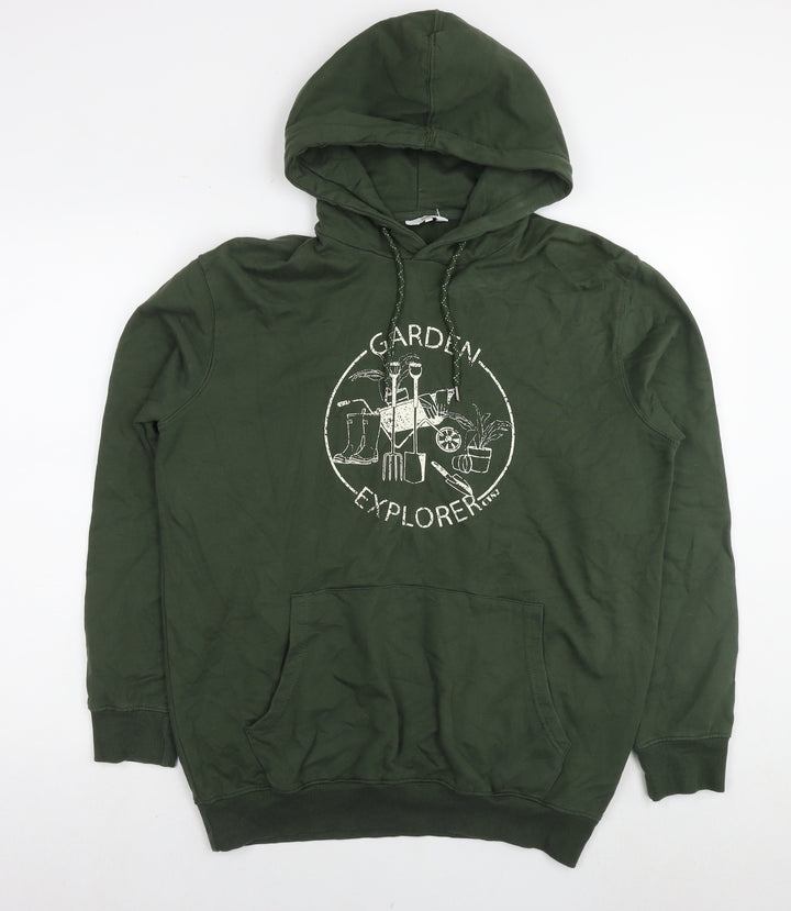 Cotton Traders Mens Green Cotton Pullover Hoodie Size M - Garden explorer