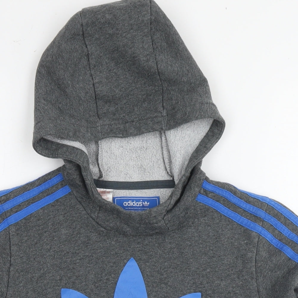 adidas Boys Grey Cotton Pullover Hoodie Size 12 Years Pullover - Logo