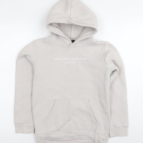 Criminal Damage Boys Grey Cotton Pullover Hoodie Size 11-12 Years Pullover - Logo