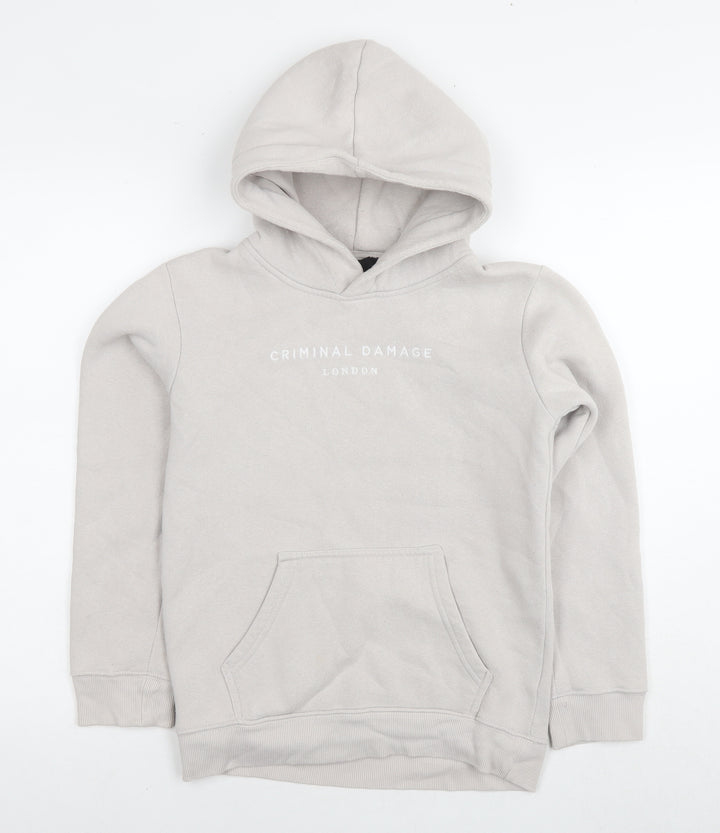 Criminal Damage Boys Grey Cotton Pullover Hoodie Size 11-12 Years Pullover - Logo