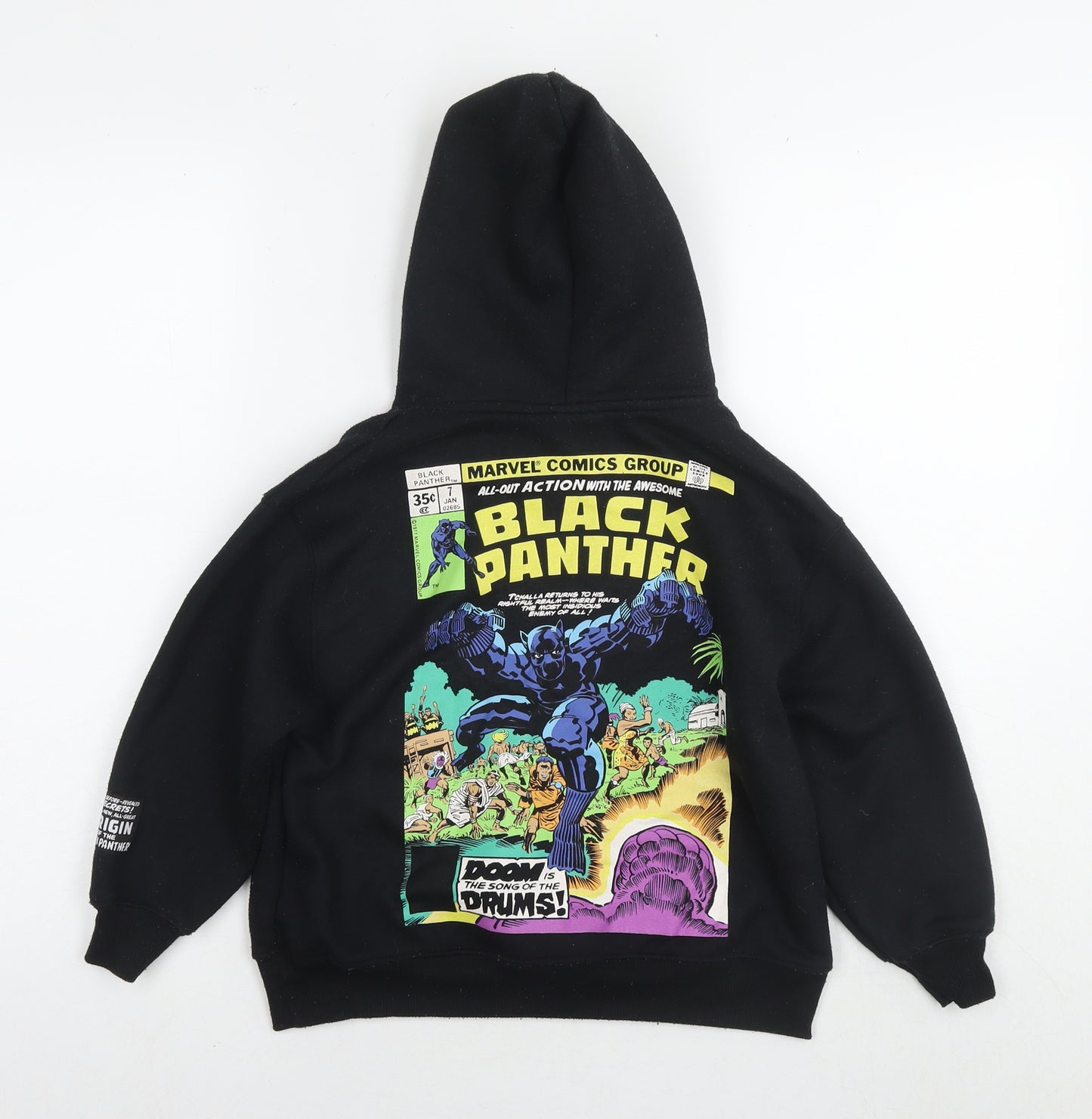 Marvel Boys Black Cotton Pullover Hoodie Size 7-8 Years Pullover - Black Panther Marvel Comics
