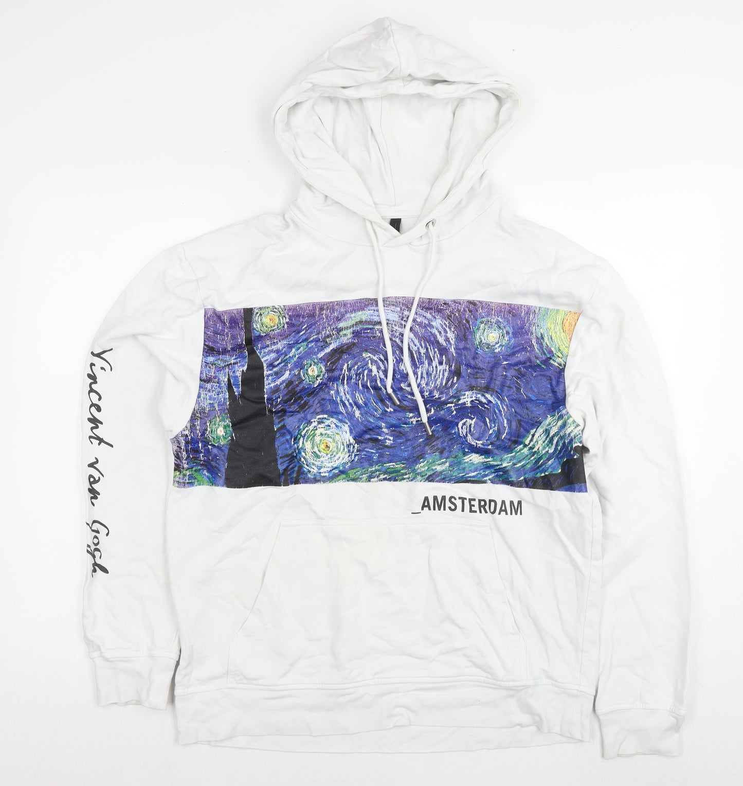 Amsterdam Mens White Polyester Pullover Hoodie Size M - Vincent van Gogh Art