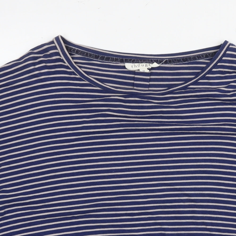 Thought Womens Blue Striped Viscose Pullover Sweatshirt Size 12 Pullover