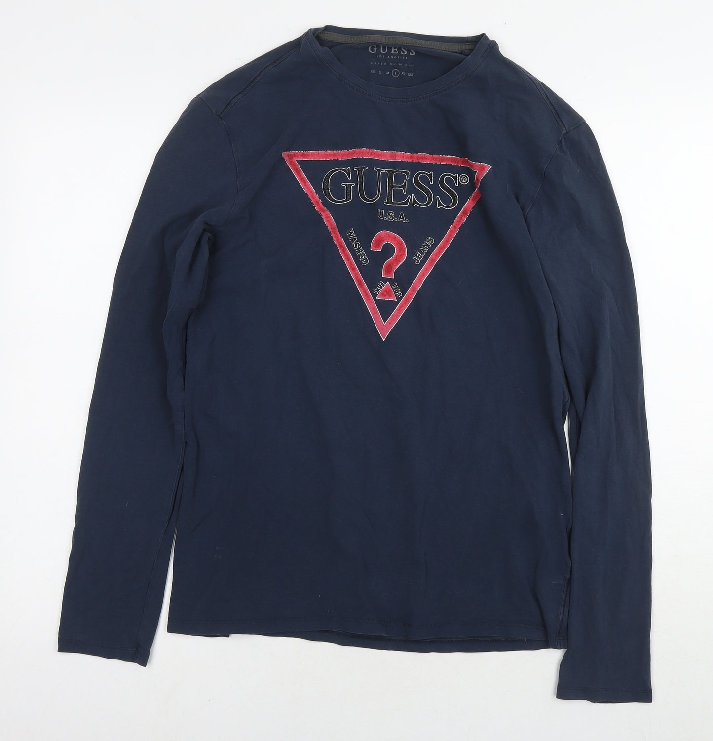 GUESS Mens Blue Cotton T-Shirt Size L Round Neck - Logo