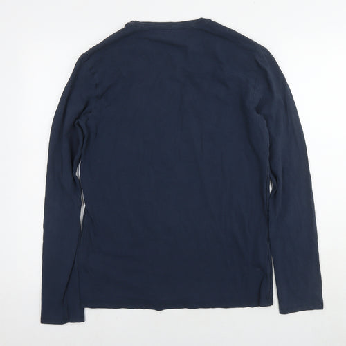 GUESS Mens Blue Cotton T-Shirt Size L Round Neck - Logo