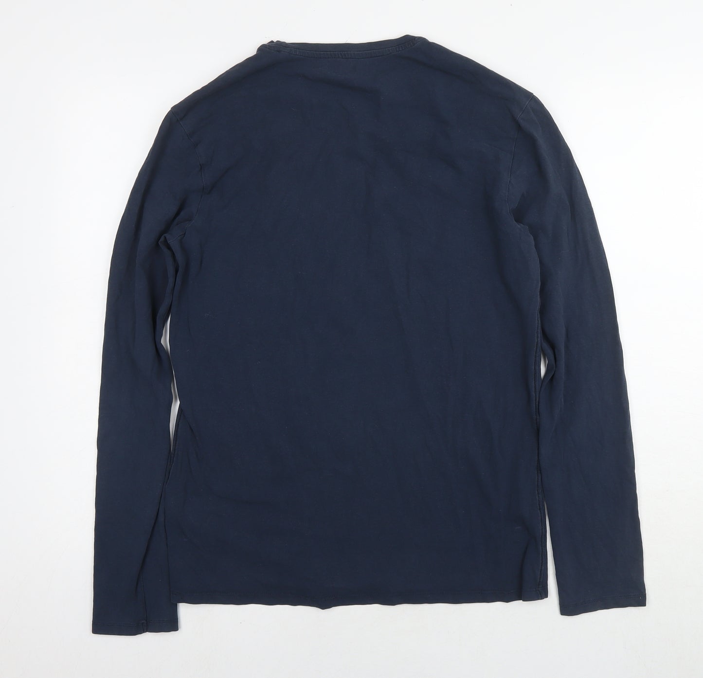 GUESS Mens Blue Cotton T-Shirt Size L Round Neck - Logo