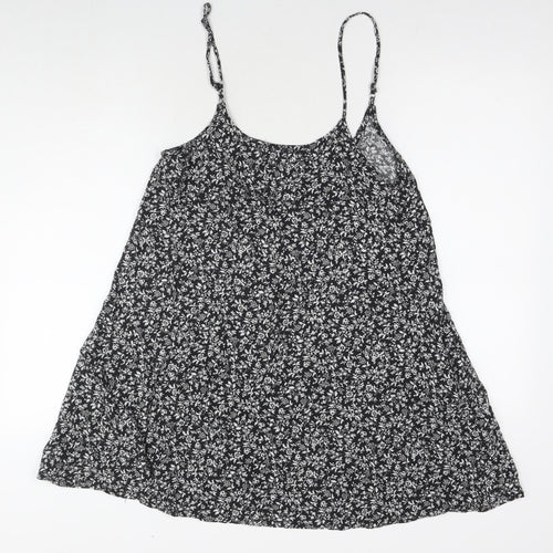 Brandy Melville Womens Black Floral Cotton Tank Dress Size 14 Round Neck Pullover