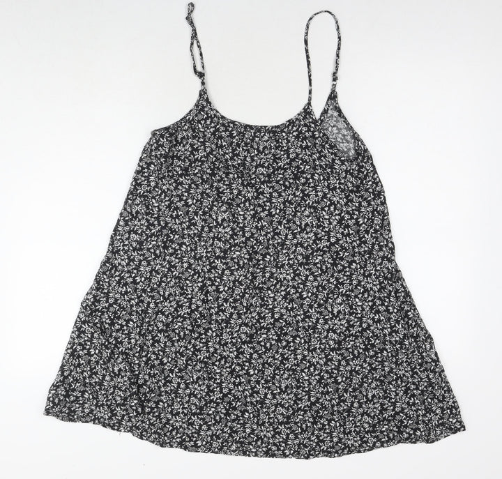 Brandy Melville Womens Black Floral Cotton Tank Dress Size 14 Round Neck Pullover