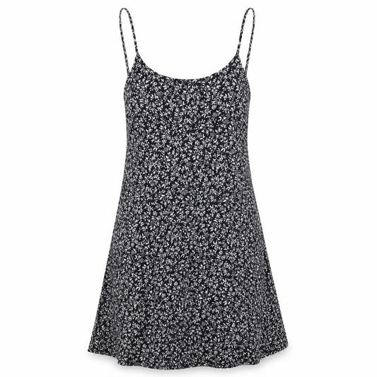 Front view of Brandy Melville women’s black floral cotton tank dress, size UK 14, round neck pullover