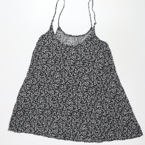 Brandy Melville Womens Black Floral Cotton Tank Dress Size 14 Round Neck Pullover