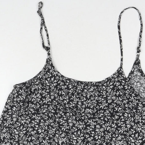 Brandy Melville Womens Black Floral Cotton Tank Dress Size 14 Round Neck Pullover