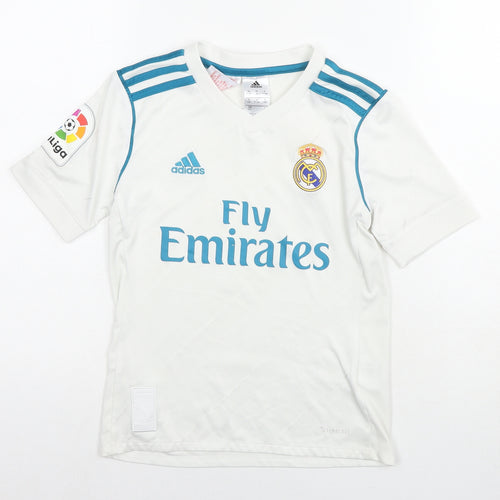 adidas Boys White Polyester Basic T-Shirt Size 9-10 Years Round Neck Pullover - Real Madrid FC