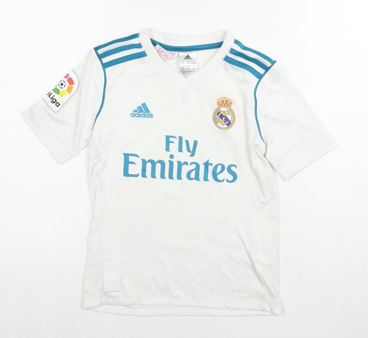 adidas Boys White Polyester Basic T-Shirt Size 9-10 Years Round Neck Pullover - Real Madrid FC